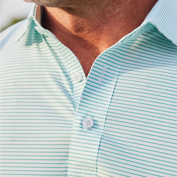 Collars & Co. Featherweight Flex Polo Augusta Green Stripe Size Medium NEW - Picture 2 of 6
